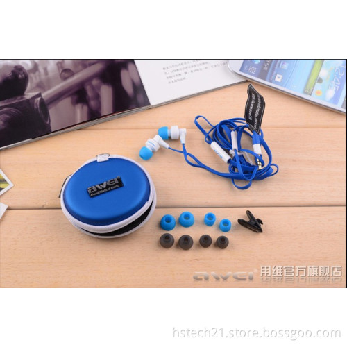 Awei ES-700i cellphone Blue earphones noise cancelling headsets with microphone For Iphone series,HTC,MI,Blackberry,Samsung